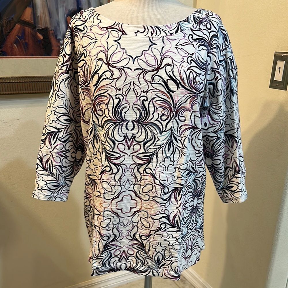 T By Talbots Patterned Cotton Top - Size 1x - image 2